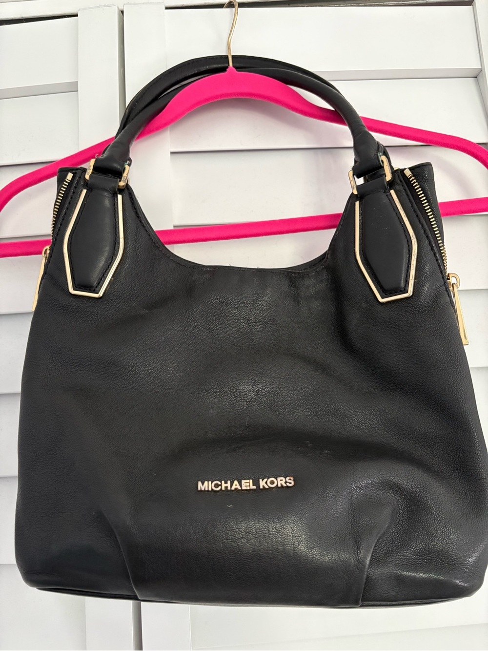 Michael Kors Black Leather Shoulder Bag with Gold Hardware